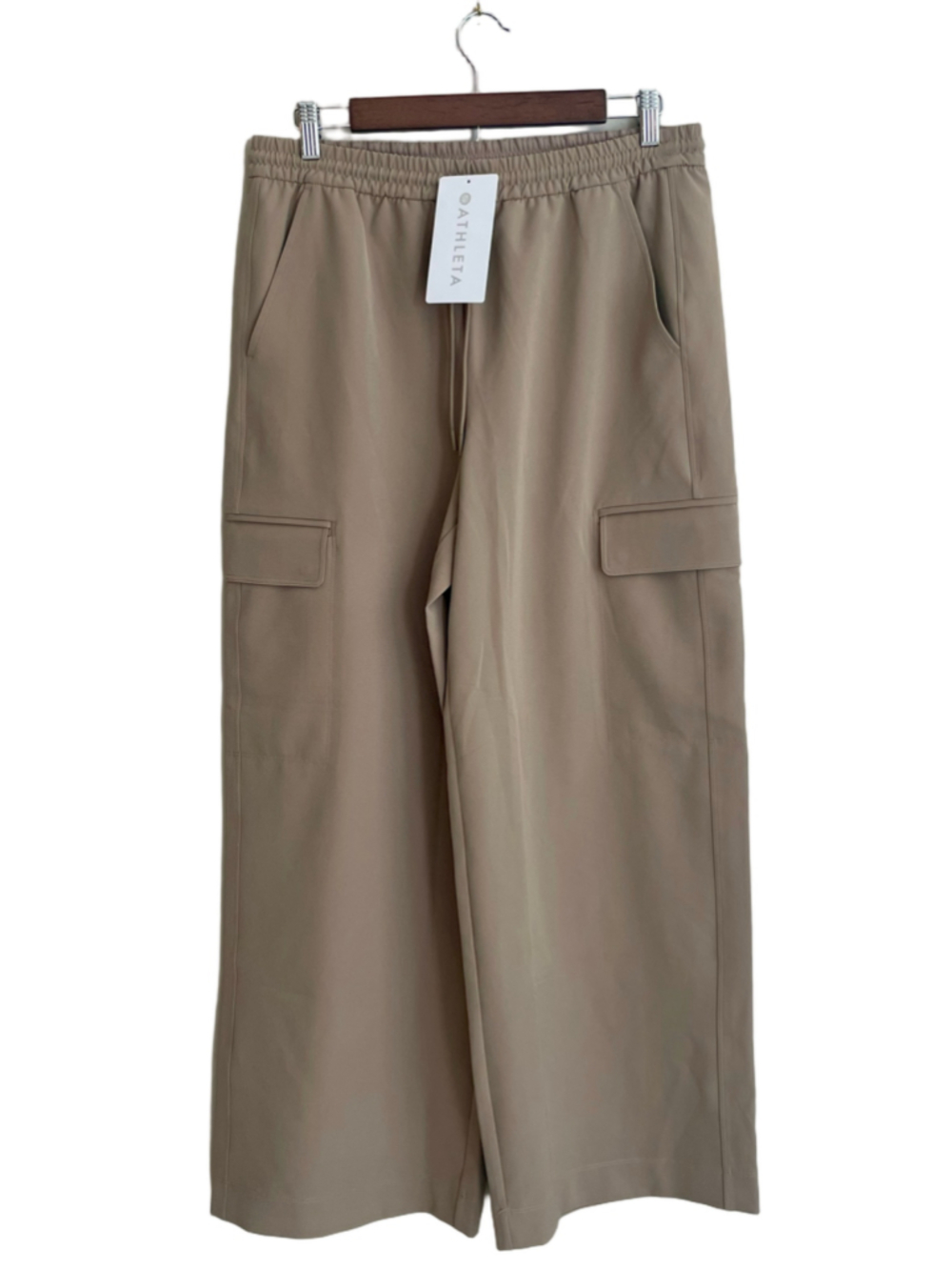 Athleta Promenade Cargo Pants Womens Small Petite Tan Wide Leg Stretch NWT